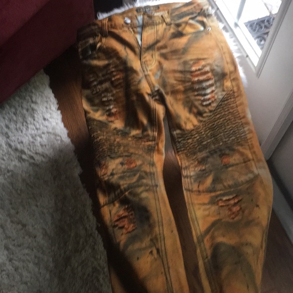 GS-115 Denim HIP DISTRESSED BRONZE SPLATTER PANTS - Picture 4 of 5